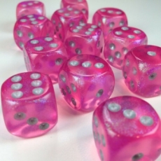 Chessex 16mm d6 with pips Dice Blocks (12 Dice) - Borealis Pink w/silver